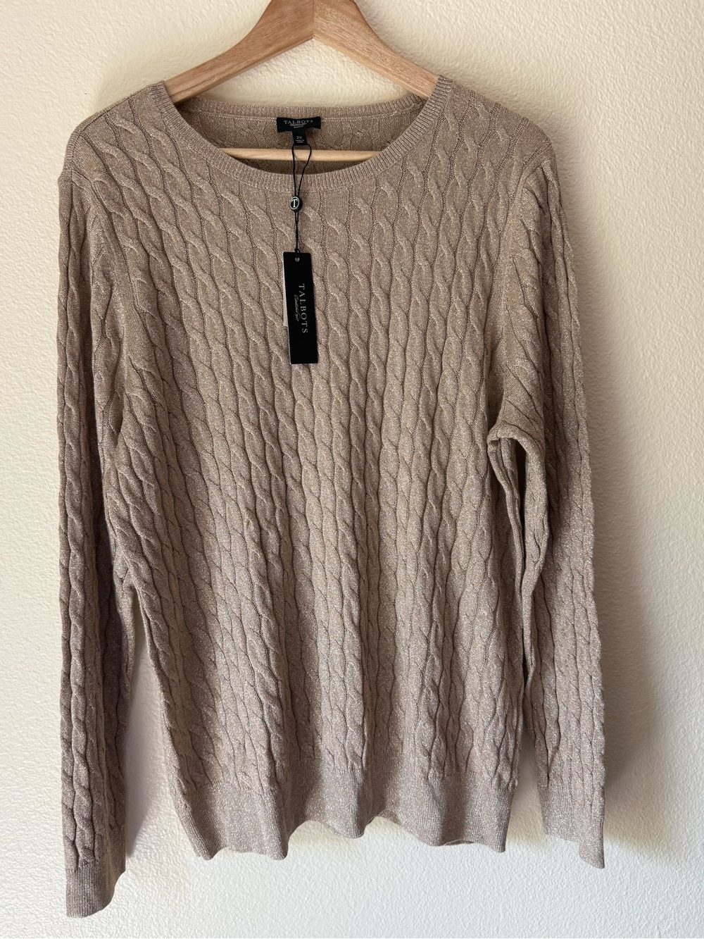Talbots Gold Cable-Stitch Crewneck Sweater